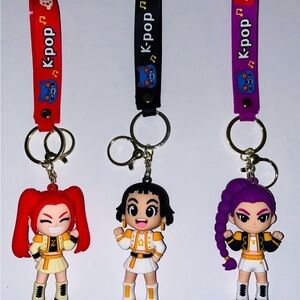 pop Character Keychain Trio — Red, Black & Purple